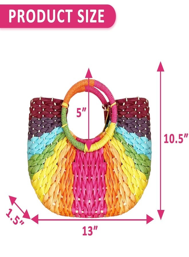 QTKJ Beach Tote for Women, Color Semicircle Hand-Woven Straw Bag Suitable for Travel, Vacation, Work, Daily Matching (Style 2) - Image 4