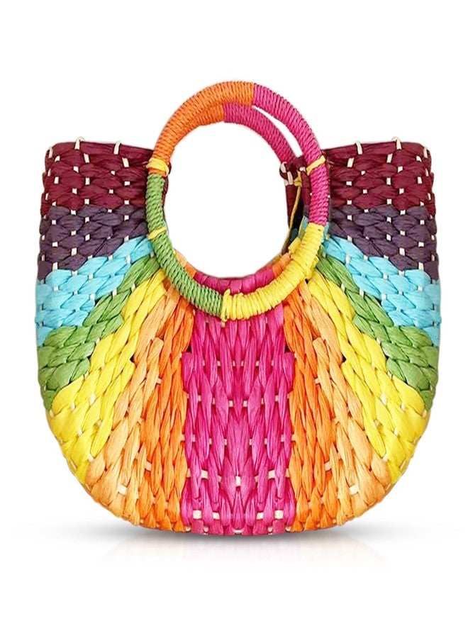 QTKJ Beach Tote for Women, Color Semicircle Hand-Woven Straw Bag Suitable for Travel, Vacation, Work, Daily Matching (Style 2) - Image 1