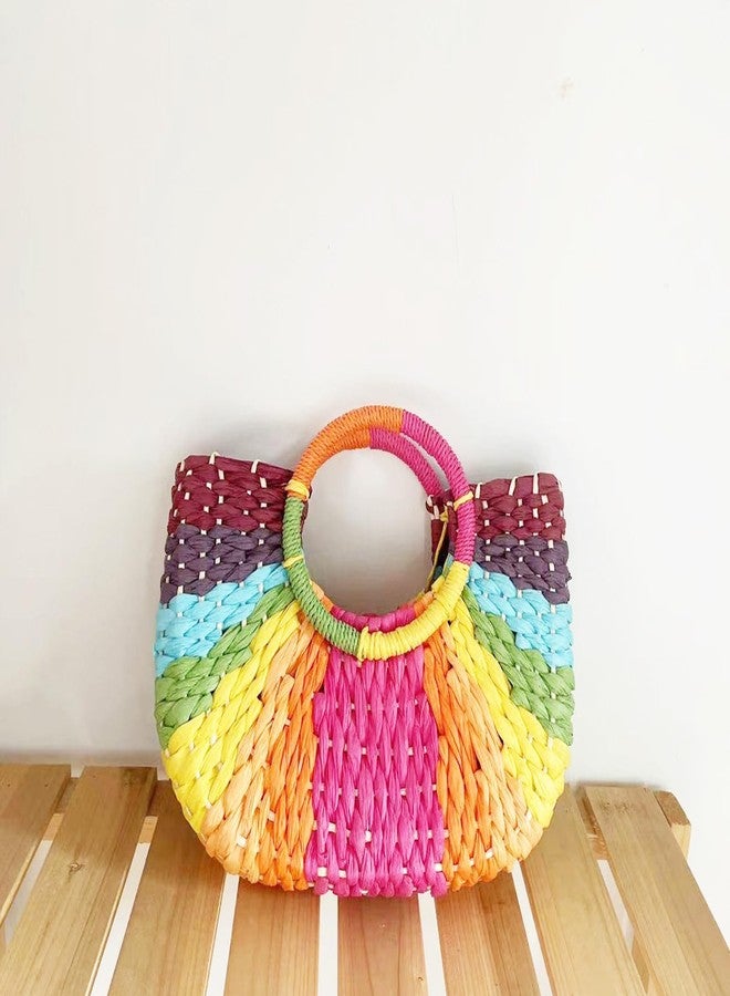 QTKJ Beach Tote for Women, Color Semicircle Hand-Woven Straw Bag Suitable for Travel, Vacation, Work, Daily Matching (Style 2) - Image 2