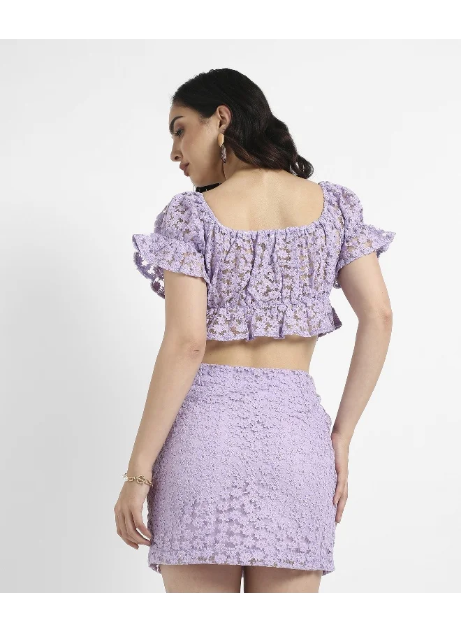 QISSA Women's Lavender Micro Flower Co-Ord Set