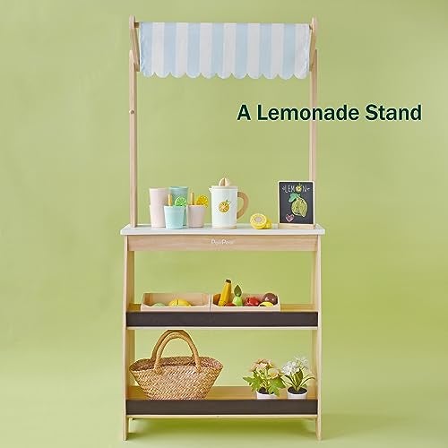 PairPear Grocery Store Pretend Play, Wooden Toys Lemonade Stand for Kids, Natural Style Market Stand Play Food Sets. - Image 5