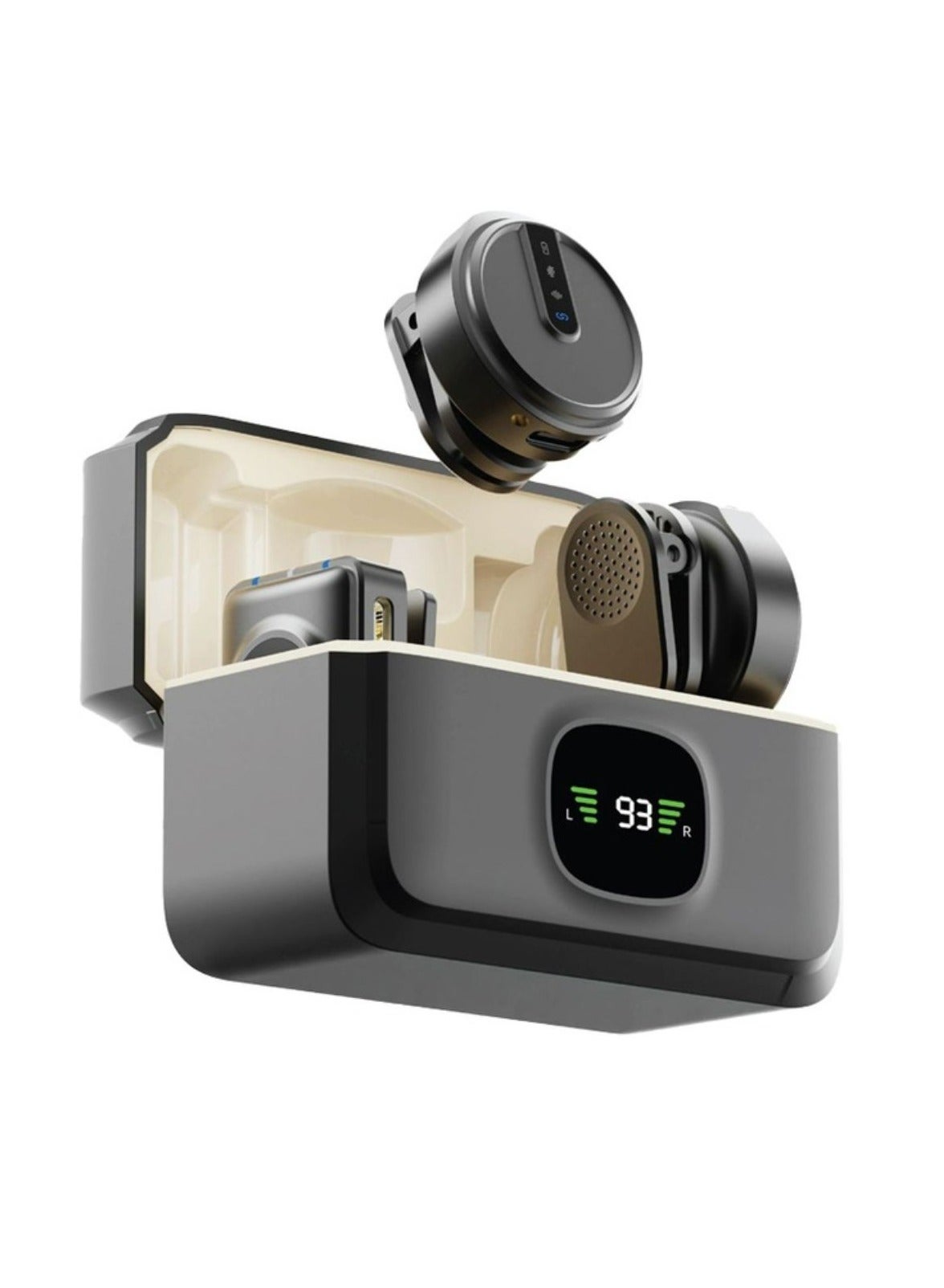 GLM Wireless Microphone Lite with Environmental Noise Cancellation, ×2 Microphones, One Receiver, Up to 7 Hours Working Duration, 360° Pick Up, Compact & Portable, Up to 20m Transmission Distance, USB-C Interface, 4 Times Charging Case Time - Black