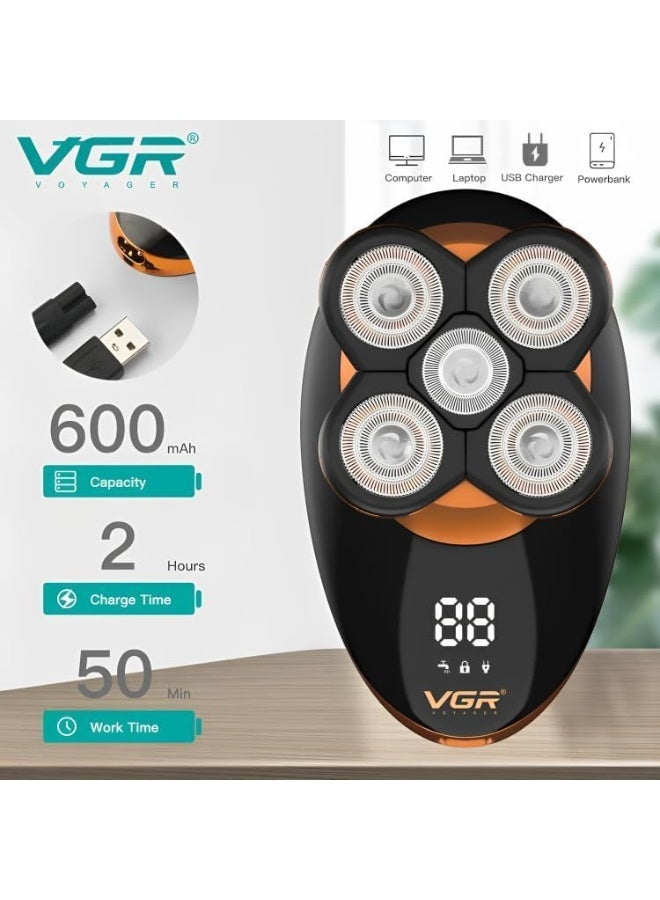 VGR Professional Men’s Electric Shaver with Precision Blades, Wet & Dry Shaving Support and USB Rechargeable Cordless Design for Smooth Everyday Grooming Rechargeable Men’s Shaver with IPX5 Waterproof Body, LED Display & Long-Lasting Battery for Comfortable Close Shaving at Home or Travel black - Image 3