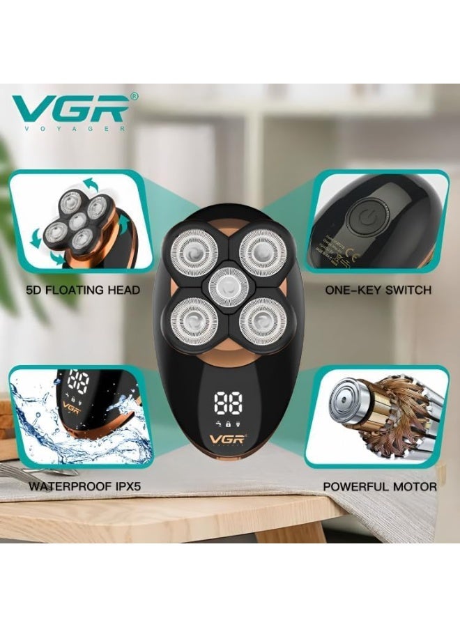 VGR Professional Men’s Electric Shaver with Precision Blades, Wet & Dry Shaving Support and USB Rechargeable Cordless Design for Smooth Everyday Grooming Rechargeable Men’s Shaver with IPX5 Waterproof Body, LED Display & Long-Lasting Battery for Comfortable Close Shaving at Home or Travel black - Image 2