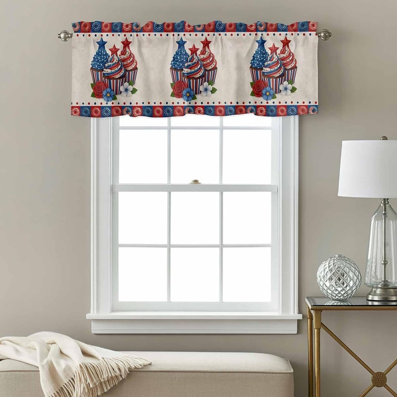 American Flag Ice Cream Valances for Windows, Short Curtains for Kitchen/Bathroom, Vintage 250th Anniversary Rod Pocket Window Treatment for Living Room/Doorway/Bedroom/Cafe Decor Panel 60"x14" - Image 3