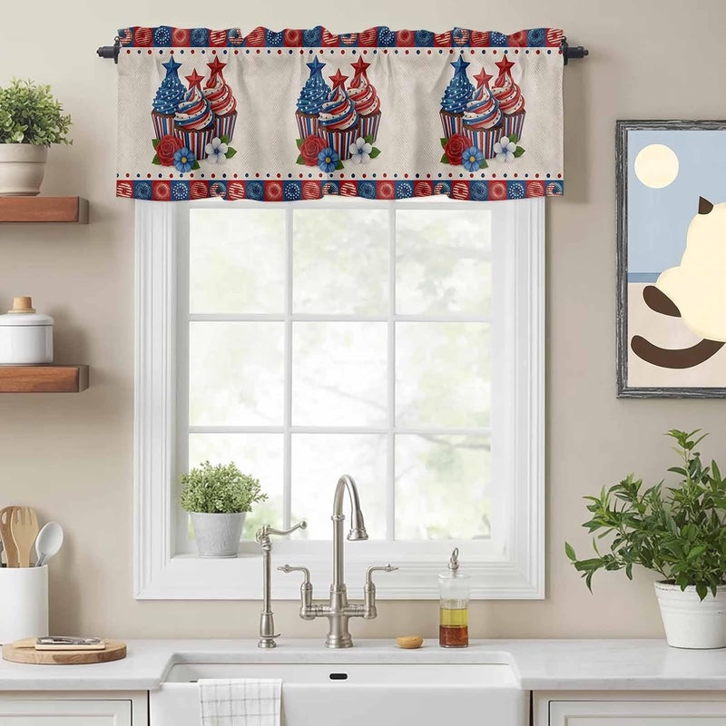 American Flag Ice Cream Valances for Windows, Short Curtains for Kitchen/Bathroom, Vintage 250th Anniversary Rod Pocket Window Treatment for Living Room/Doorway/Bedroom/Cafe Decor Panel 60"x14" - Image 2