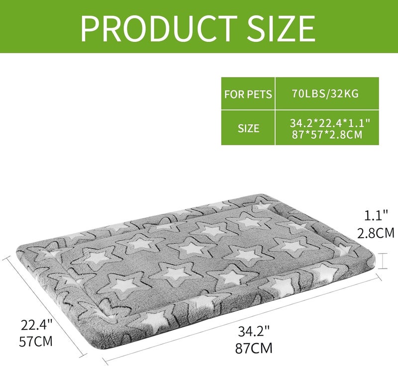 EMPSIGN Dog Crate Pad - Reversible Kennel Mat (Cool & Warm), Machine Washable, Cozy Star Pattern Sleeping Pad for Small Medium Large Dogs, All-Season Pet Bed, Suitable for 36"x24" Dog Crate, Grey - Image 2