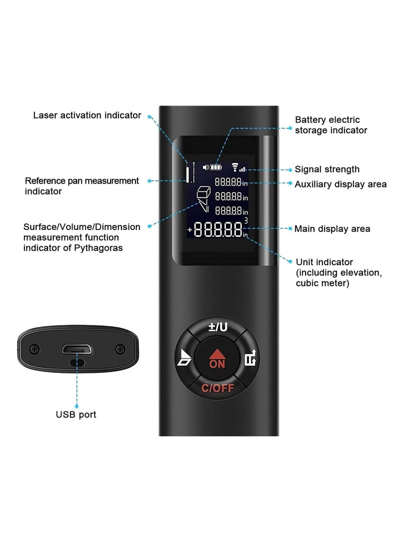 Ainawo Laser Measure, 40m/131ft Laser Distance Meter, Portable Laser Measurement Tool with Backlight, Rechargeable Range Finder for Measure Distance/Volume/Area/Pythagorean - Image 5