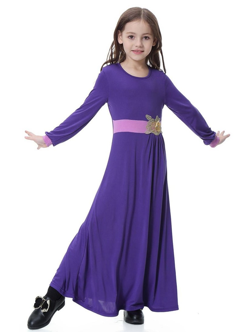 إسكدنيا Girl's Round Neck Maxi Dress Robe With Long Sleeves Purple  - Image 1