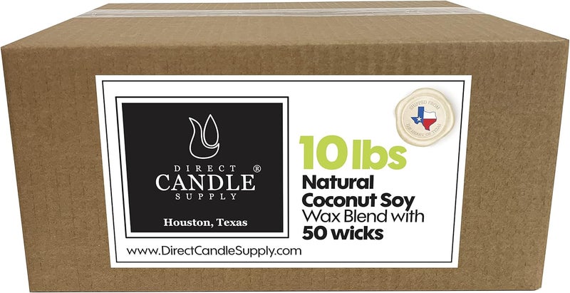 Direct Candle Supply Coconut Soy Wax Blend for Candle Making - 10 lb. Creamy Blend for High Load Fragrance Formulation + 50 5-Inch pre-Waxed German/American Wicks (10lb + 50 Wicks) - Image 1