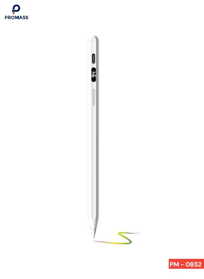 بروماس قلم ستايلس لجهاز آيباد الجيل التاسع والعاشر(يدعم راحة اليد)، قلم لجهاز آيباد 2018-2023، قلم آيباد لجهاز آيباد برو 11/12.9 الجيل الثالث/الرابع/الخامس، آيباد ميني 5/6، آيباد 6/7/8، آيباد إير 3/4/5، أبيض (يحتوي على شاشة صغيرة لاظهار نسبة الشحن) - Image 1