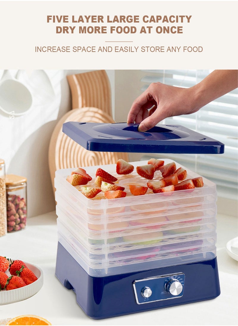 Food Dehydrator Machine 5 Trays With Temperature Control For Fruit Vegetable Meat Beef Jerky S1 Blue