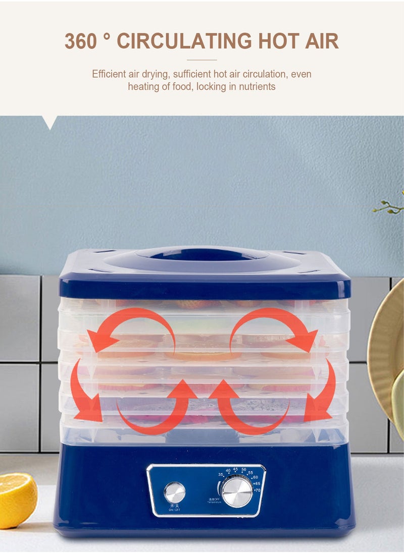 Food Dehydrator Machine 5 Trays With Temperature Control For Fruit Vegetable Meat Beef Jerky S1 Blue