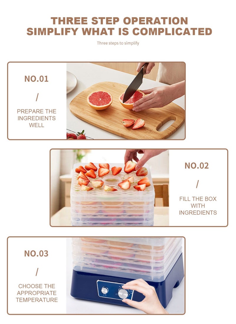 Food Dehydrator Machine 5 Trays With Temperature Control For Fruit Vegetable Meat Beef Jerky S1 Blue