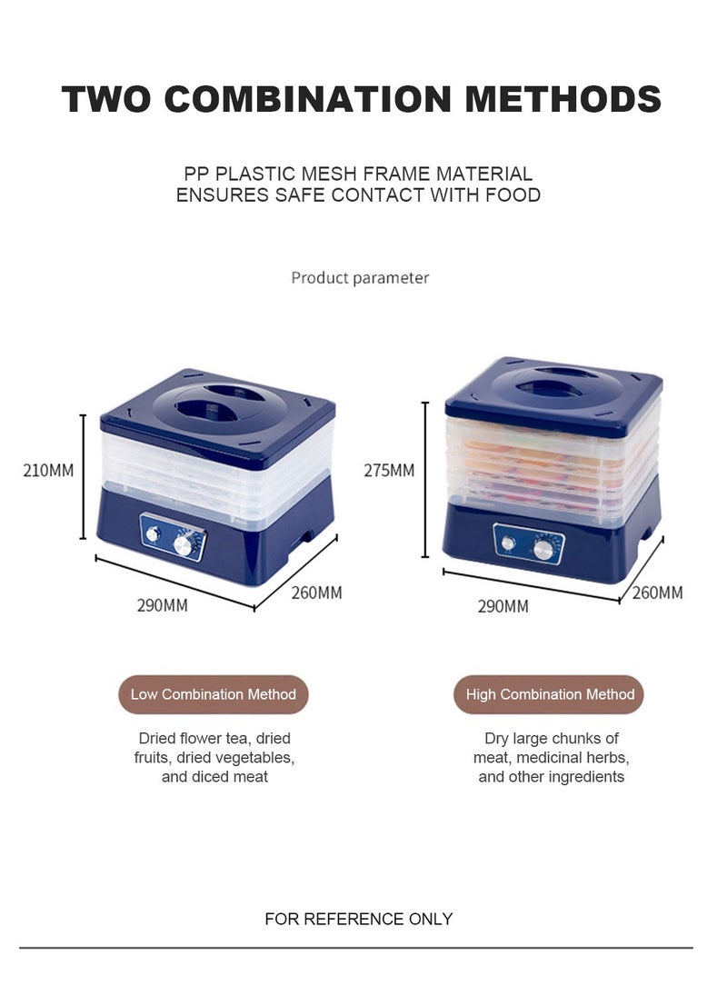 Food Dehydrator Machine 5 Trays With Temperature Control For Fruit Vegetable Meat Beef Jerky S1 Blue