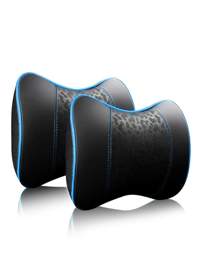 HAOTULE Car Leather Neck Pillows, Neck Rest Cushions,100% Memory Foam Cervical Support, Comfortable Travel car Seats and Home Office Soft Pillows, Blue a Set (2 pcs - Image 1