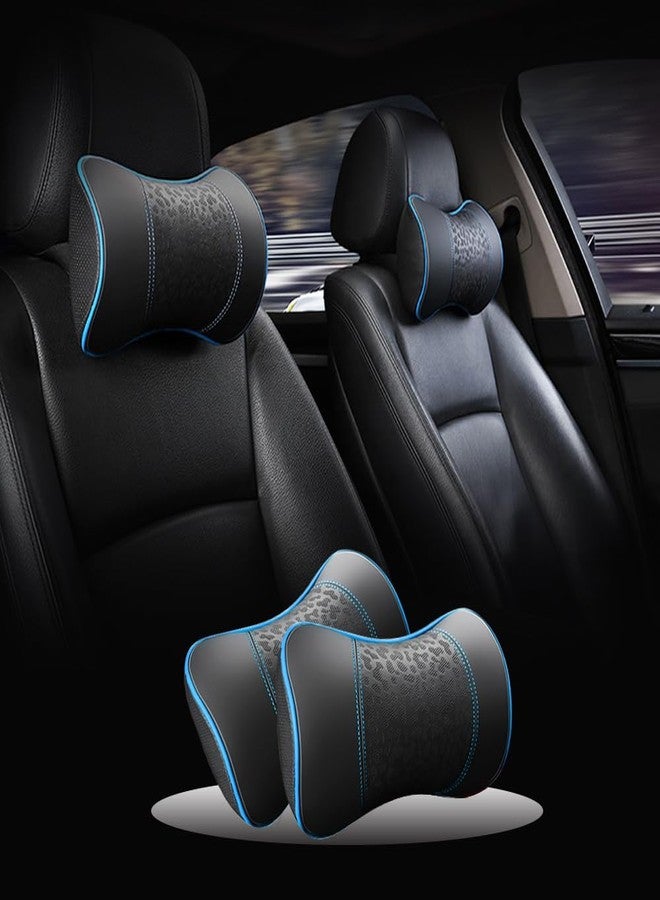 HAOTULE Car Leather Neck Pillows, Neck Rest Cushions,100% Memory Foam Cervical Support, Comfortable Travel car Seats and Home Office Soft Pillows, Blue a Set (2 pcs - Image 2