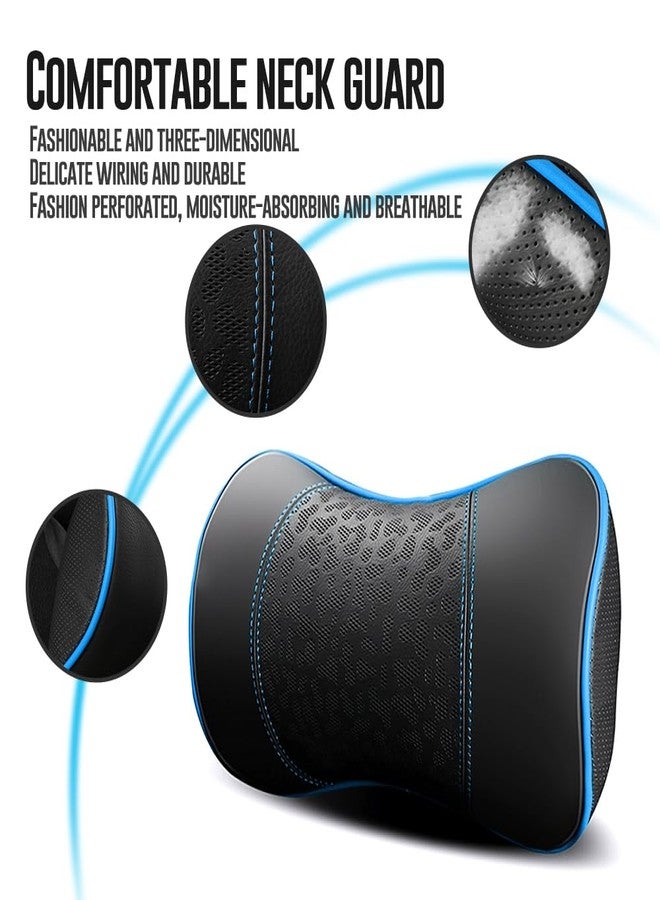 HAOTULE Car Leather Neck Pillows, Neck Rest Cushions,100% Memory Foam Cervical Support, Comfortable Travel car Seats and Home Office Soft Pillows, Blue a Set (2 pcs - Image 3