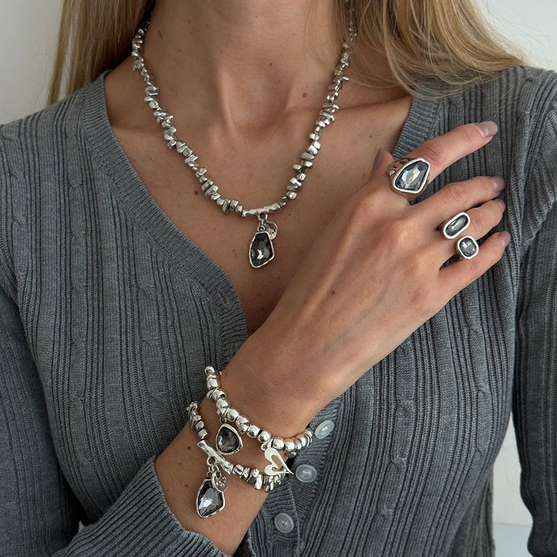 SHIXIN European and American Cross-Border Accessories: Minimalist Acrylic Inlaid Pendant Necklace with Metal CCB Shaped Beads - Image 1