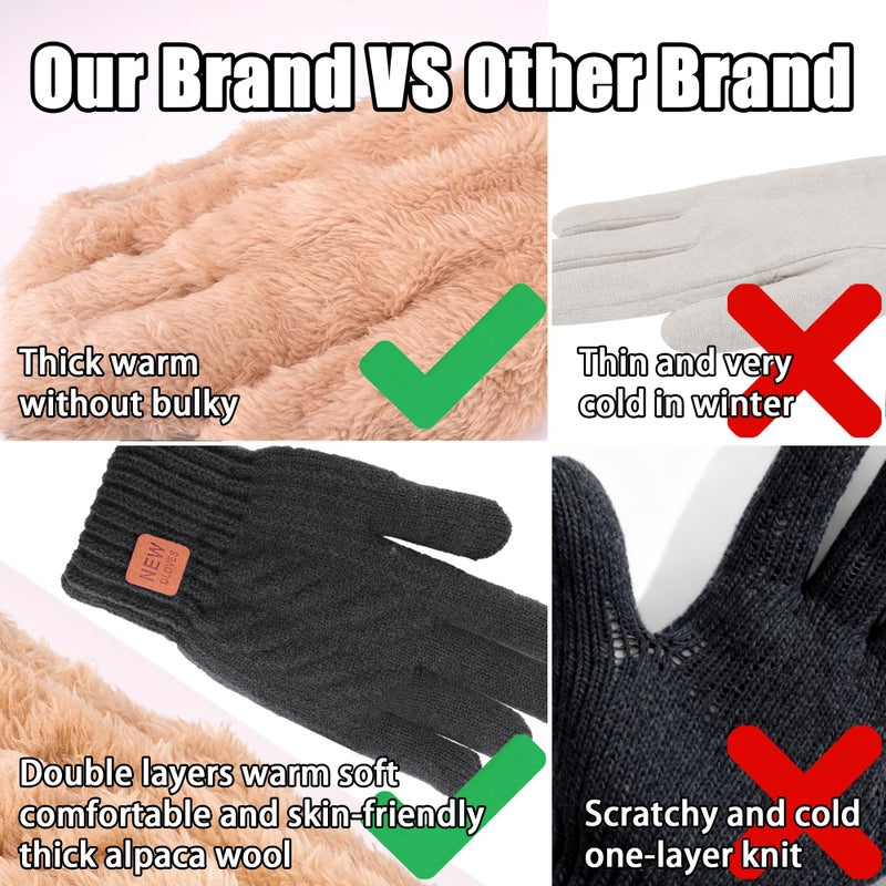 YukiniYa Kids Gloves Winter Thermal Double-Layer Knit Wool Fleece Lined Touchscreen for Boys Girls 4-18 Years Cold Weather - Image 3