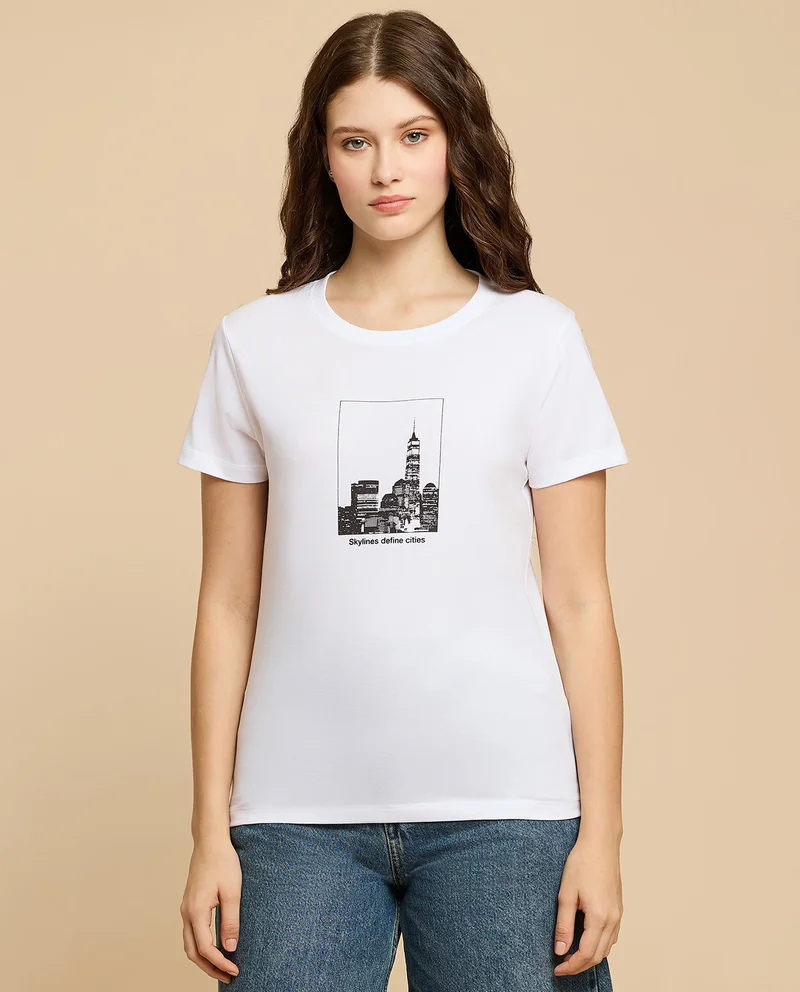 أر أند بي Printed T-Shirt with Crew Neck and Short Sleeves