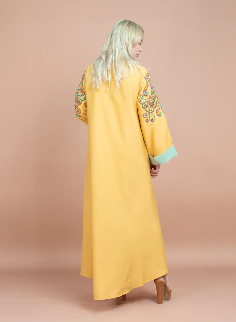 اكسا جلابية ارابيسك انيقة سادة CJ1058 اصفر