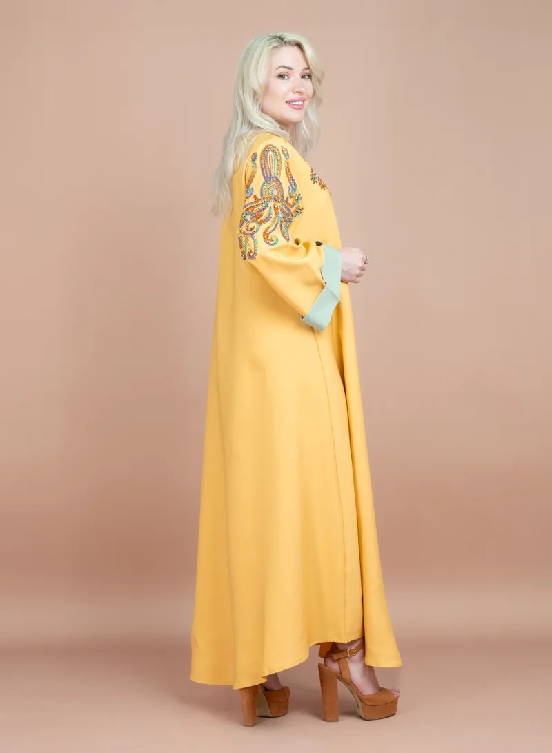 اكسا جلابية ارابيسك انيقة سادة CJ1058 اصفر