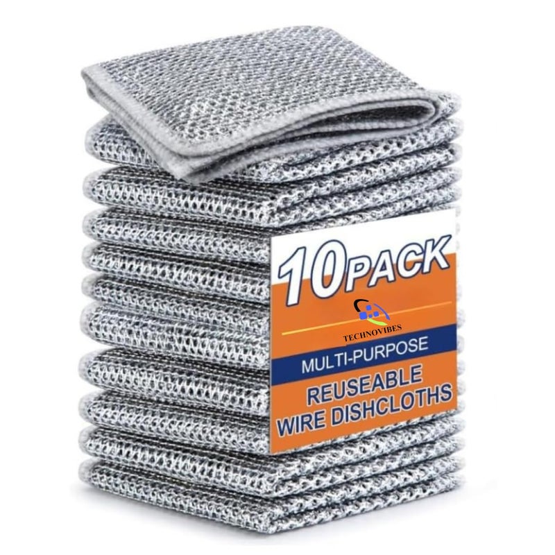 TECHNOVIBES Multipurpose Wire Dishwashing Rags for Wet and Dry Stainless Steel Scrubber NonScratch Wire Dishcloth for Washing Dishes Sinks Counters 20cm x 20cm x 05cm Pack of 10 - Image 1