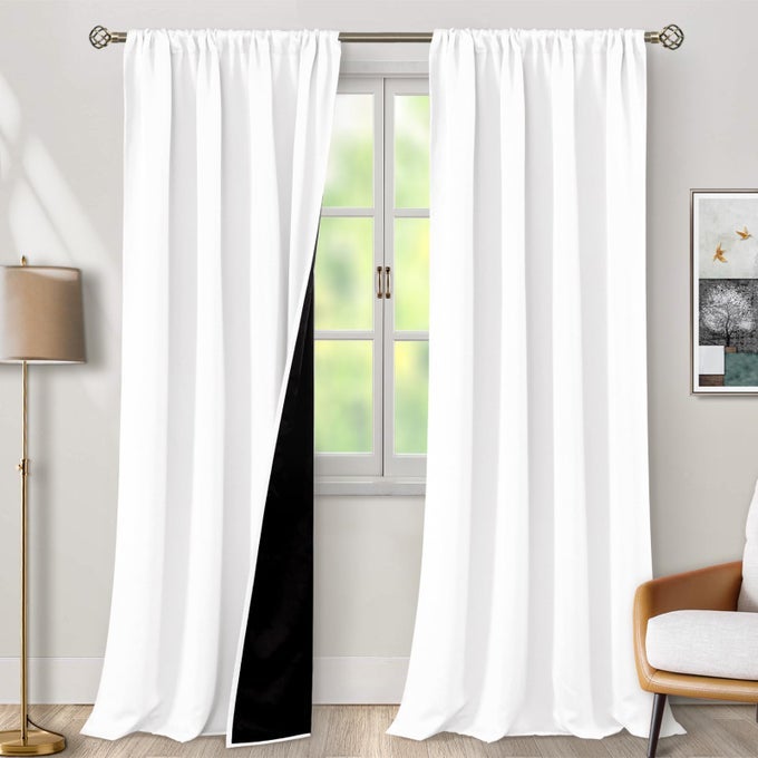 WHITE BLACKOUT CURTAINS FOR LIVING ROOM 95 INCHES LENGTH EXTRA LONG 2 PANELS WINDOW CURTAINS THERMAL INSULATED SOUNDPROOF ROOM DARKENING CURTAINS FOR DINING ROOM EACH PANEL 52 WIDE