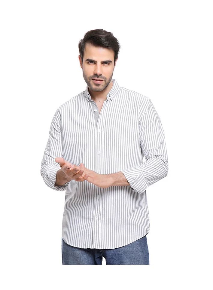 كوب قميص أكسفورد مخطط بأكمام طويلة