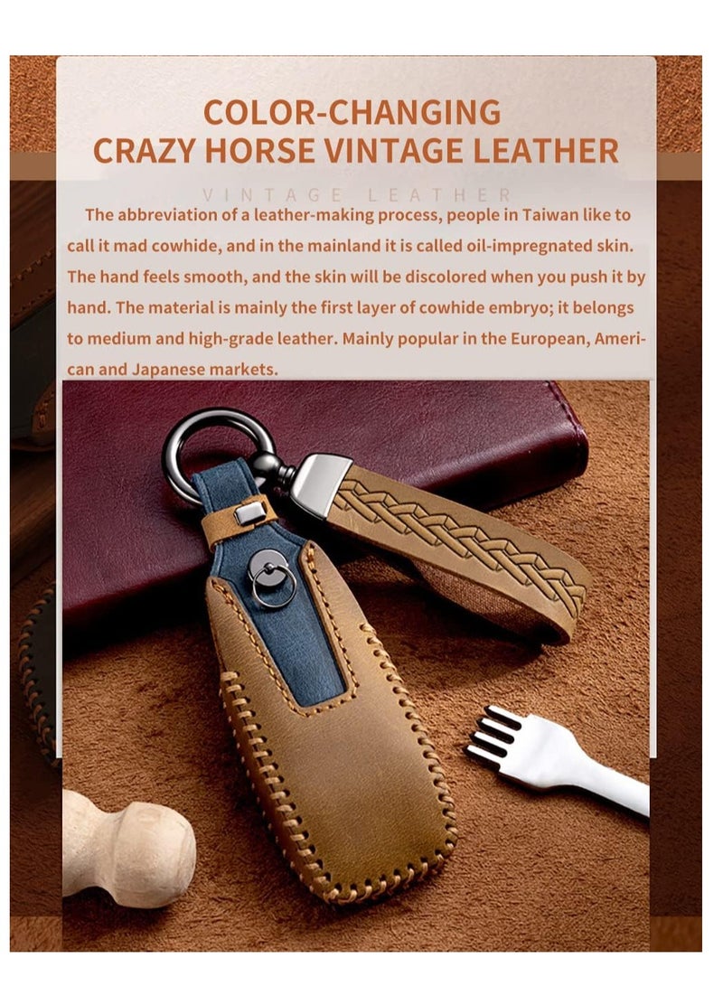 Leather Car key Fob Cover Fit for Mercedes Benz A B C E G K R S Class AMG CLA GLA VITO GLE ML GLK CLK Keyless Entry Smart Key Case Keychain Keyring Accessories (Brown) - Image 5