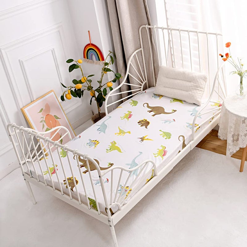 NATURETY Bedding Fitted Sheet with Deep Pocket Dino Printed Fabric Bed Sheets Soft Dino Pattern Sheets for Kids Twin Size Bed (White(Dinosaur)  Twin) - Image 3