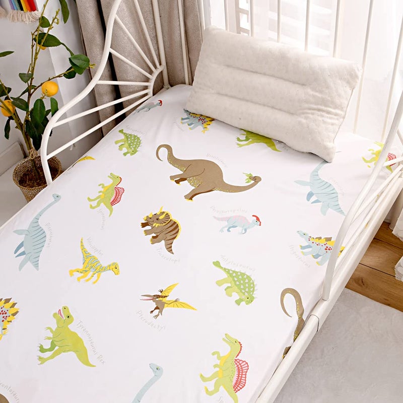 NATURETY Bedding Fitted Sheet with Deep Pocket Dino Printed Fabric Bed Sheets Soft Dino Pattern Sheets for Kids Twin Size Bed (White(Dinosaur)  Twin) - Image 4