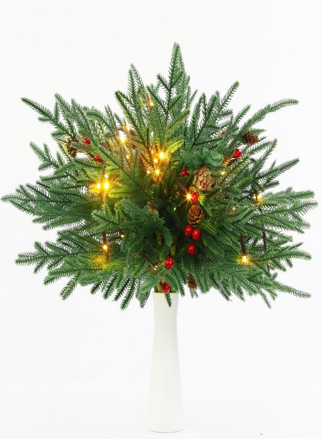 Acfruits 12 Pcs Christmas Norfolk Pine Branches with Lights, 17" Artificial Xmas Stems with Pine Cones and Berry for DIY Crafts, Garland, Wreath, Faux Christmas Pick Green Plants Ornaments - Image 1