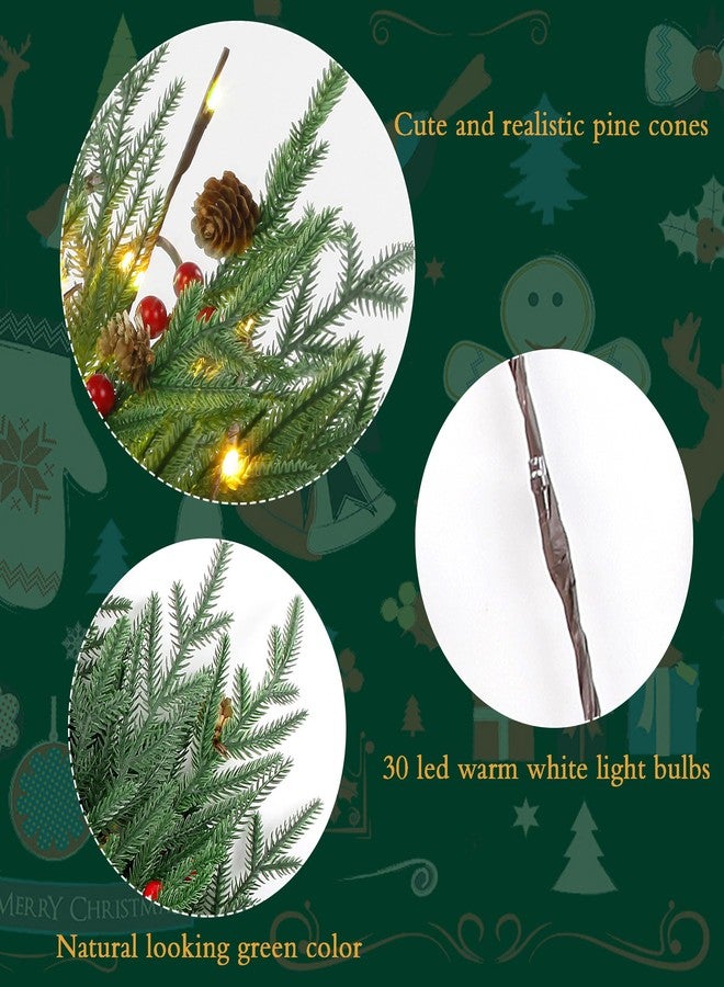 Acfruits 12 Pcs Christmas Norfolk Pine Branches with Lights, 17" Artificial Xmas Stems with Pine Cones and Berry for DIY Crafts, Garland, Wreath, Faux Christmas Pick Green Plants Ornaments - Image 5