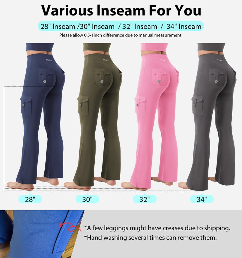 YEOREO CoreFlex Women Workout Flare Leggings with Pockets Hidden Scrunch Cargo Gym Yoga No Front Seam Leggings Navy XXL - Image 5