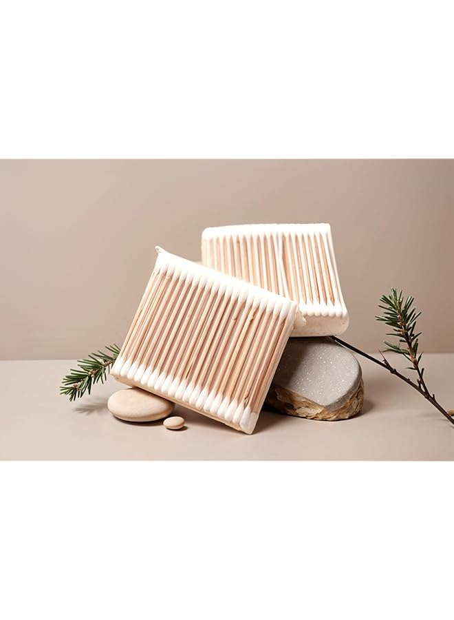 Duomama 800 Chlorine Free Wooden Cotton Swabs For Makeup Daily Cleaning Pet Care Double Thick Rounds Hypoallergenic Ear Swabs - Image 5