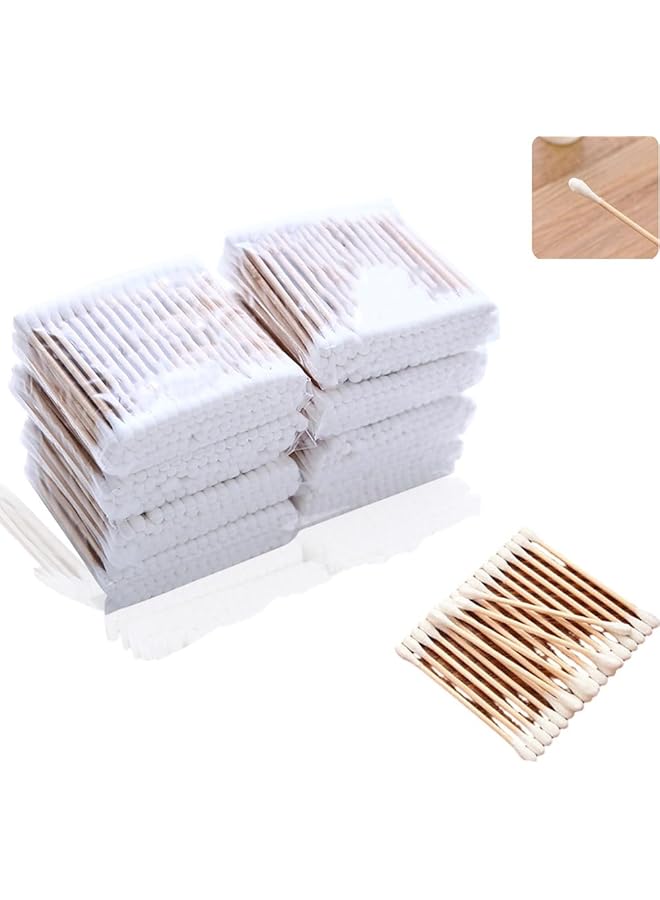 Duomama 800 Chlorine Free Wooden Cotton Swabs For Makeup Daily Cleaning Pet Care Double Thick Rounds Hypoallergenic Ear Swabs - Image 1