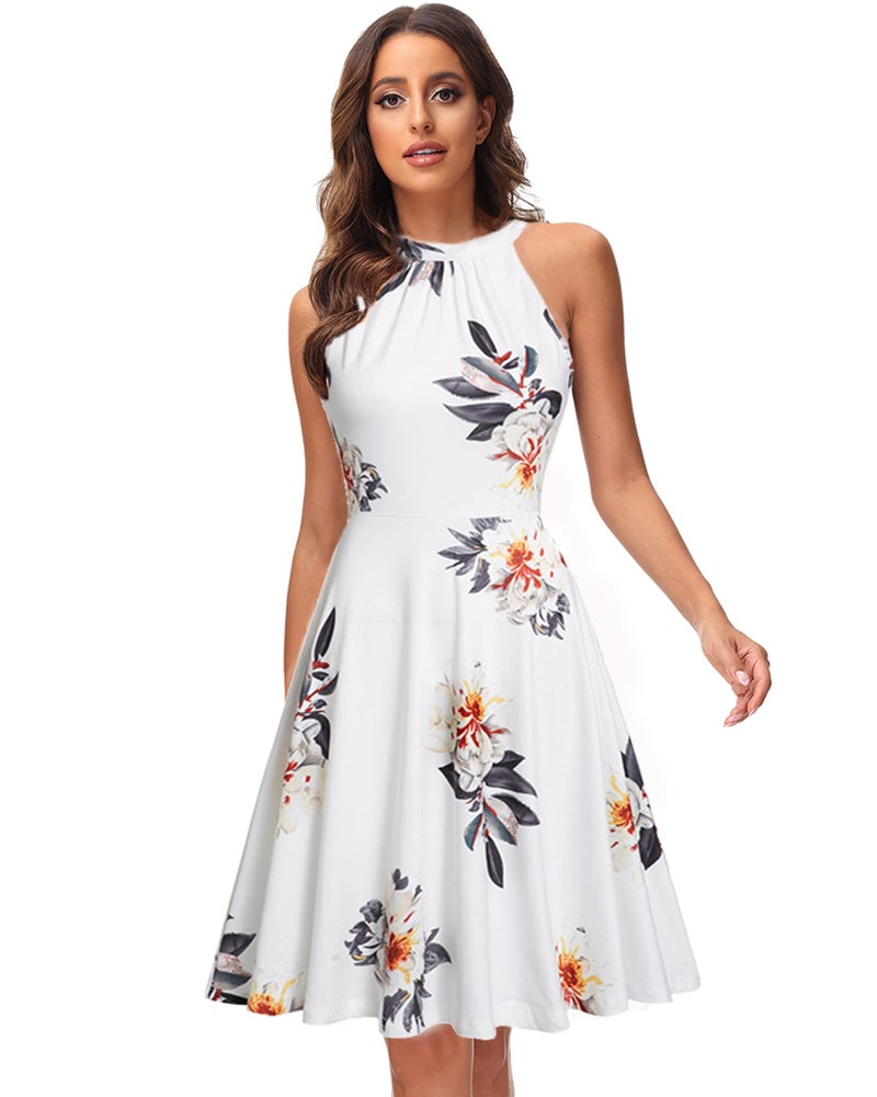 OUGES Women's Summer Dresses Floral Halter Neck Casual Sundress(Floral-21,M) - Image 5