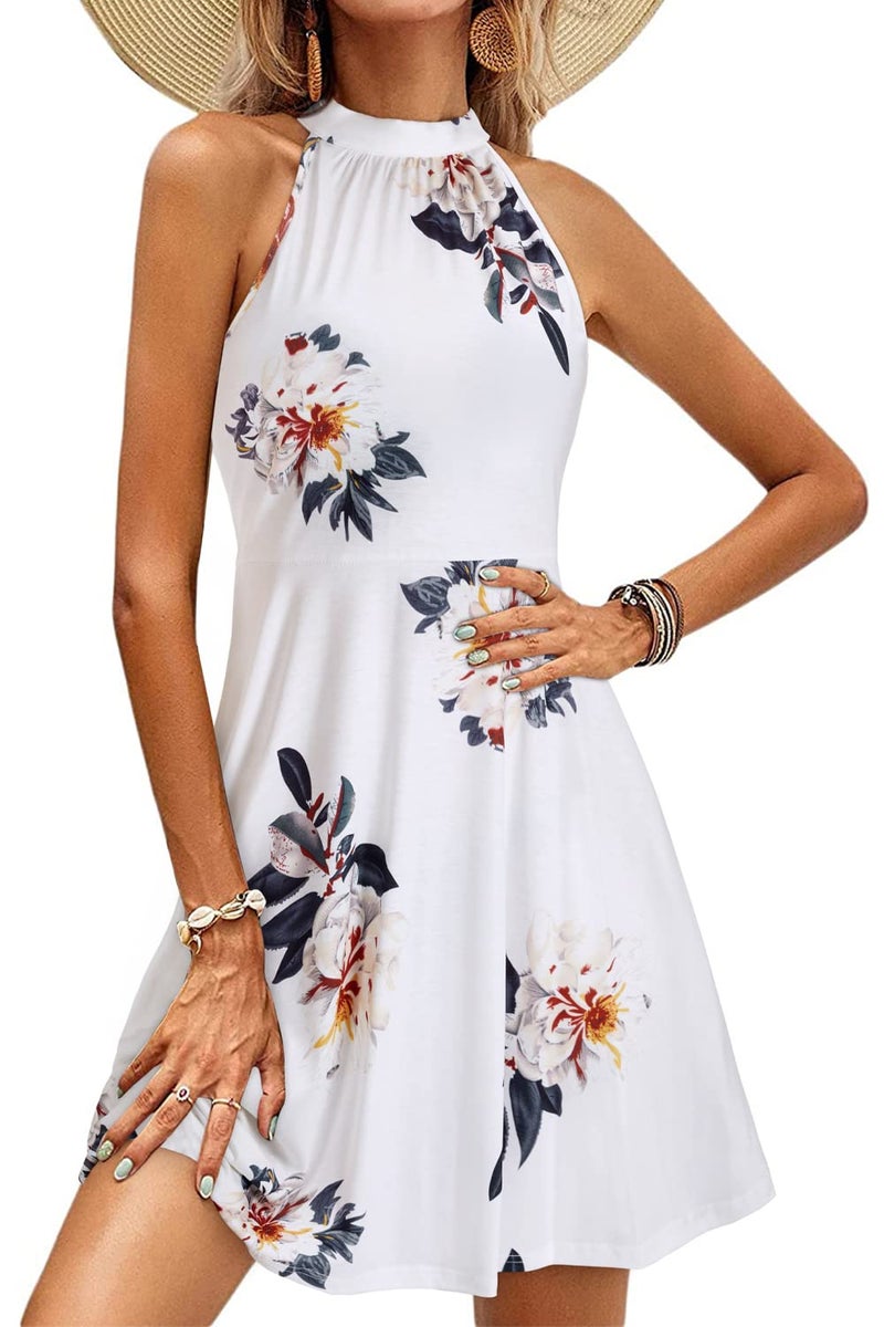 OUGES Women's Summer Dresses Floral Halter Neck Casual Sundress(Floral-21,M) - Image 1