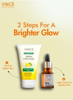 VINCE Vitamin C Brightening Kit - Lemon Face Wash 120ml + Vitamin C Serum 30ml – Reduces Dark Spots, Pigmentation & Oiliness – Brightens Complexion – Reveals Healthier, Glowing Skin  - Image 2