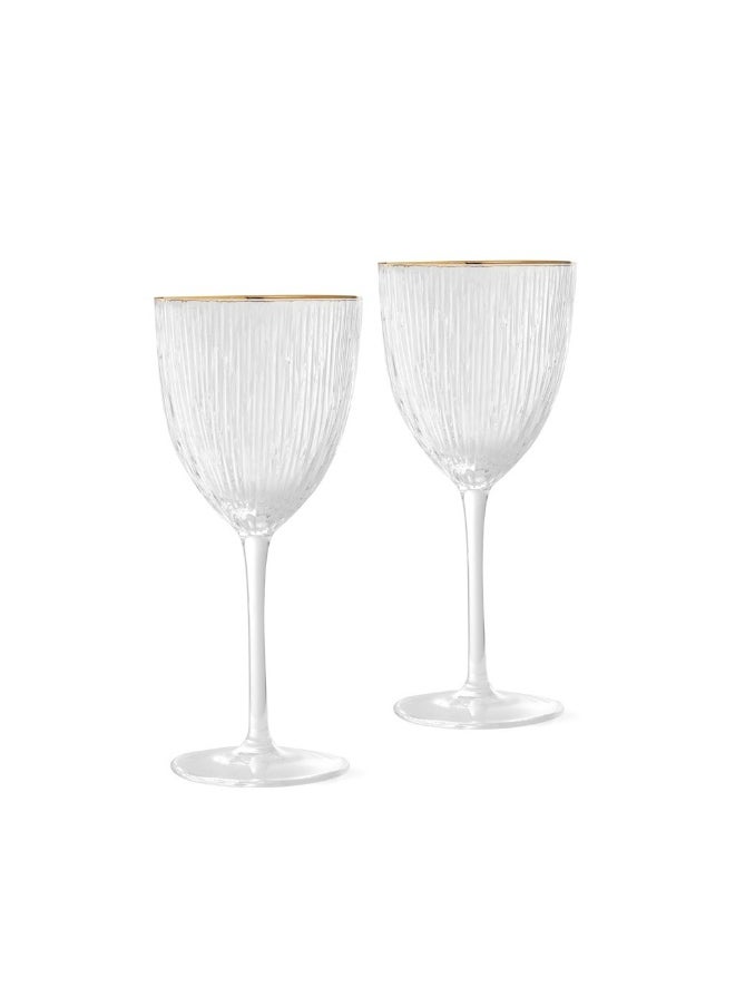 Fissman 2-Piece Wine Glass with Embossed Pattern And Gold Rim Glassware Set  - Image 2