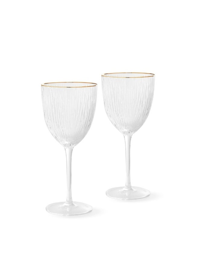 Fissman 2-Piece Wine Glass with Embossed Pattern And Gold Rim Glassware Set  - Image 1