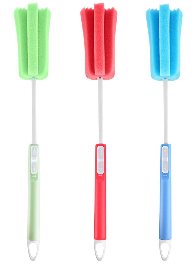 Cositina 3 Pack Sponge Cleaning Brush Soft Foam Sponges Bottle Scrubber Dishwashing Brushes with Adjustable Long Plastic Handle for Home Kitchen Baby Bottle Coffee Glasses Pot - Image 1