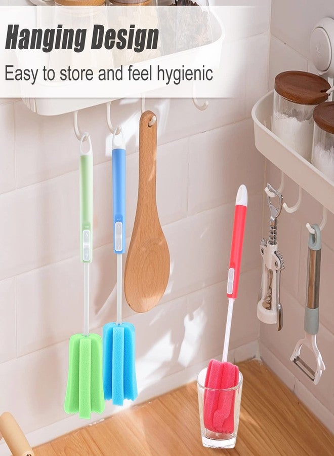 Cositina 3 Pack Sponge Cleaning Brush Soft Foam Sponges Bottle Scrubber Dishwashing Brushes with Adjustable Long Plastic Handle for Home Kitchen Baby Bottle Coffee Glasses Pot - Image 4