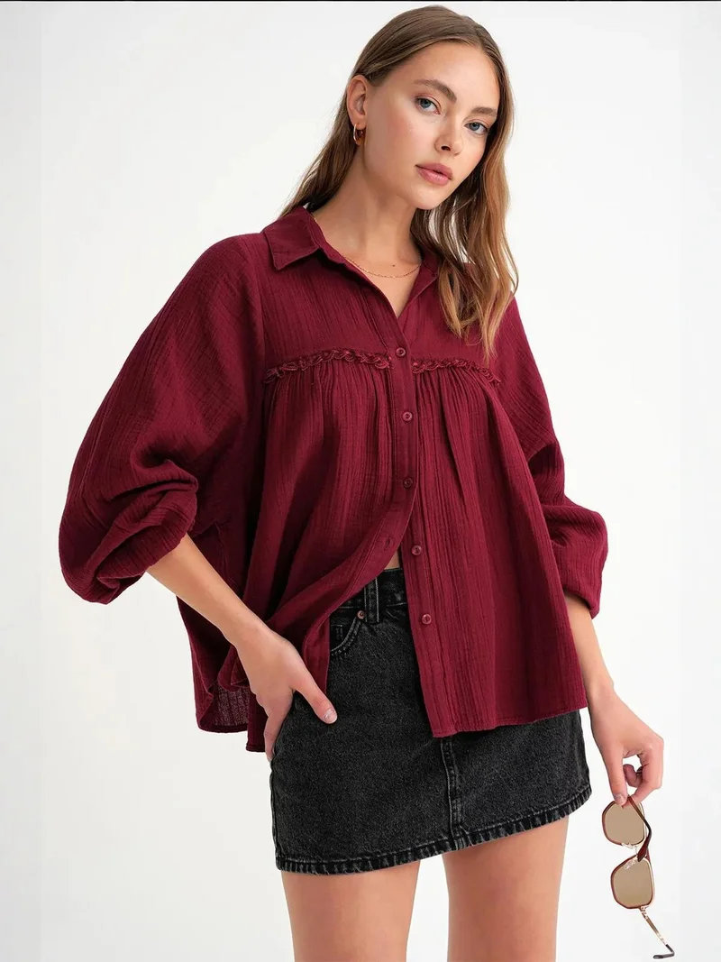 MixRay Mixray Textured Cotton Button-Up Shirt