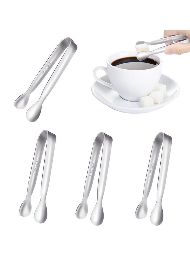 GUSGU 4pcs Mini Ice Tongs Sugar Tongs, Stainless Steel Small Serving Tongs, Appetizers Tongs for Coffee Tea Sugar Candy Ice Cube Party Bar Kitchen 10.5cm - Image 1