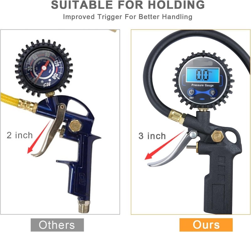 MURCY 200 PSI Digital Tire Inflator Gun with Pressure Gauge & Hose for Cars, Bikes, Motors & Vehicles - Image 2