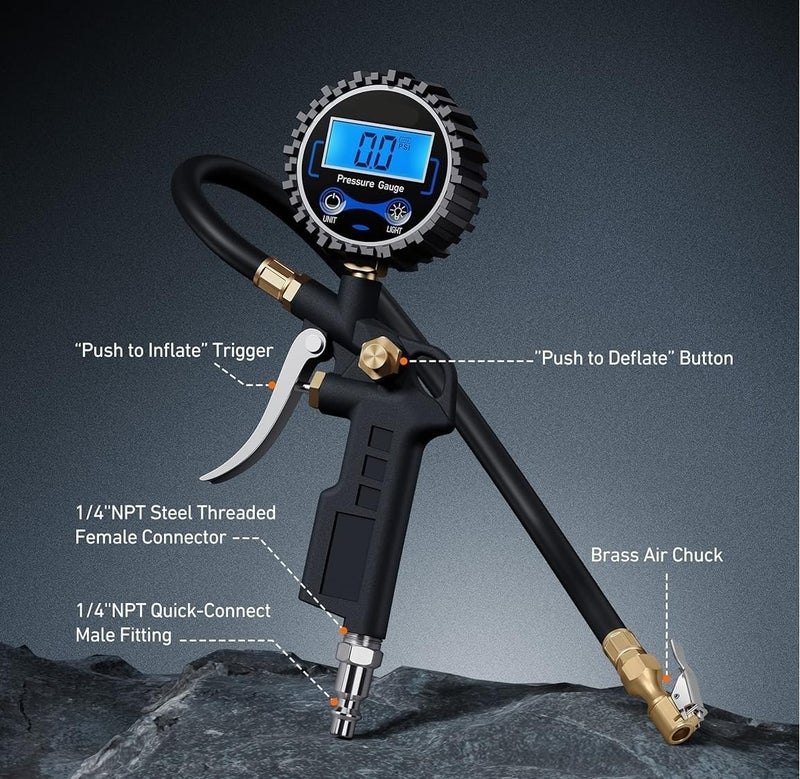 MURCY 200 PSI Digital Tire Inflator Gun with Pressure Gauge & Hose for Cars, Bikes, Motors & Vehicles - Image 3