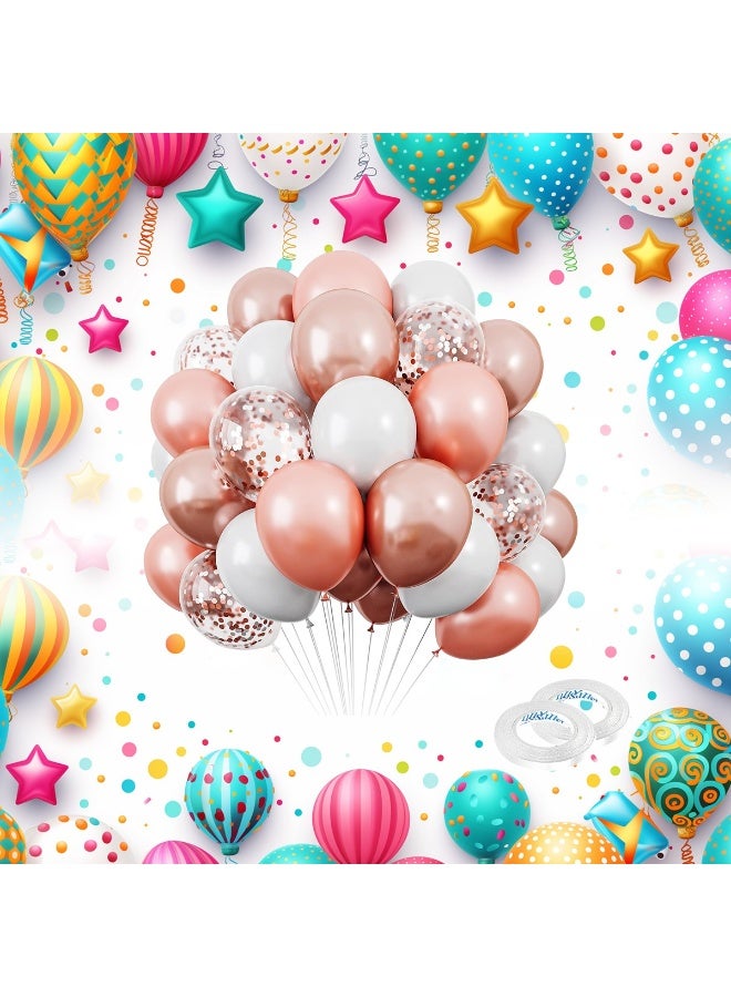 ThePartyPopper 50 Pcs Rose Gold and White Balloons Set – 12 Inch Metallic Rose Gold, White & Confetti Latex Balloons Kit for Birthday, Wedding, Anniversary, Christmas & New Year Party Decorations - Image 2
